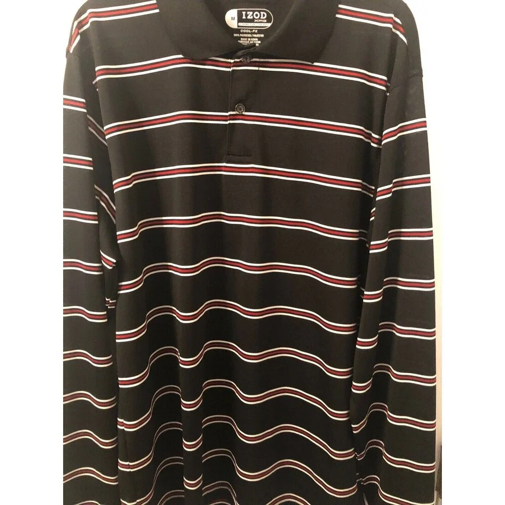 Izod Golf Cool FX Long Sleeve Size Medium Black Medium with Black & White Stripe